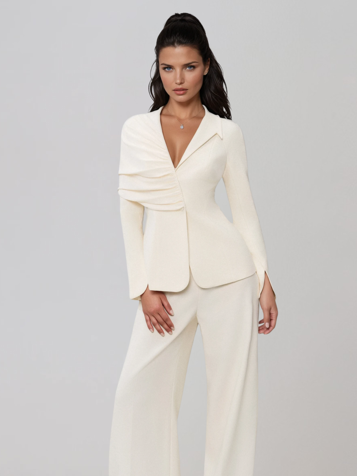Evoran V Neck Ruched Blazer Set