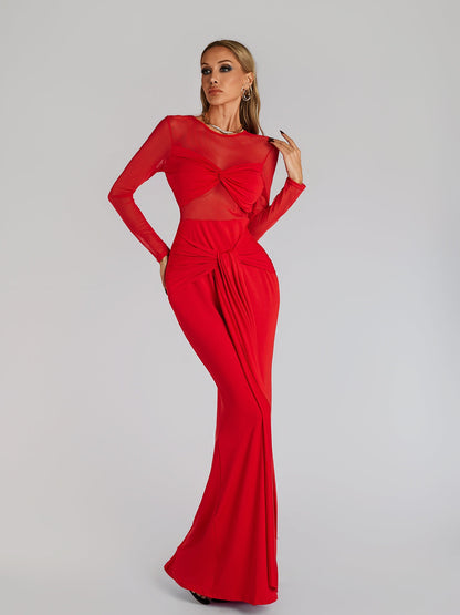 Fares Long Sleeve Tie Up Maxi Dress