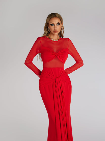 Fares Long Sleeve Tie Up Maxi Dress