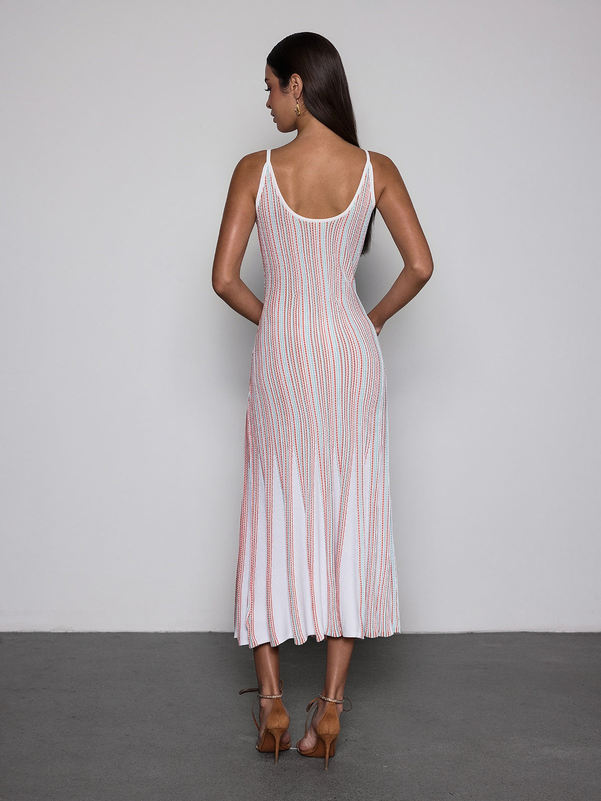 Rosstef V Neck Stripe Knit Midi Dress