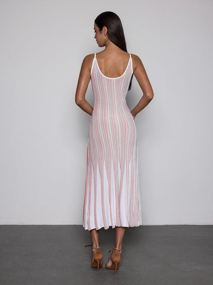 Rosstef V Neck Stripe Knit Midi Dress