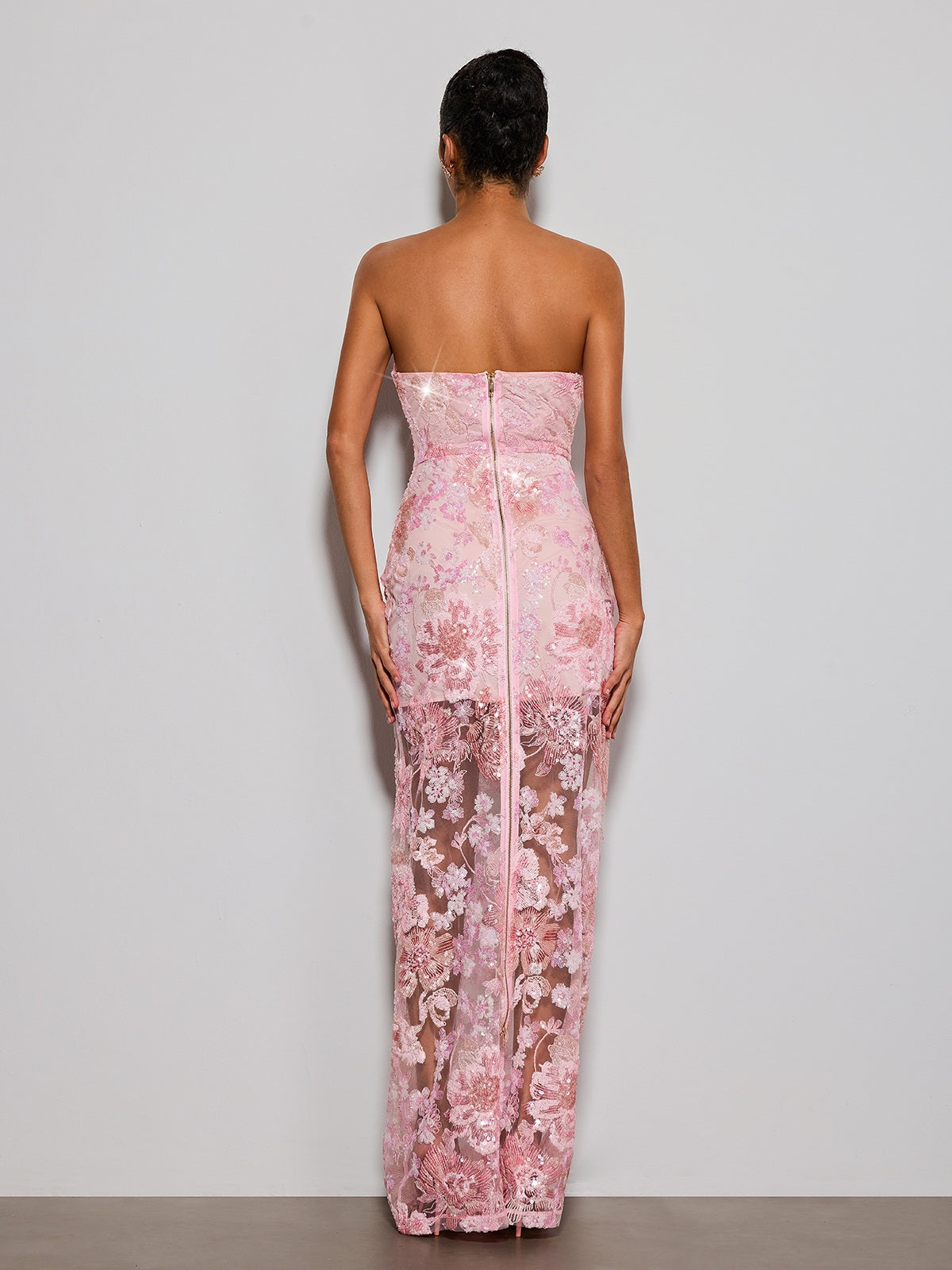 Fayvin Strapless Flower Sequin Maxi Dress
