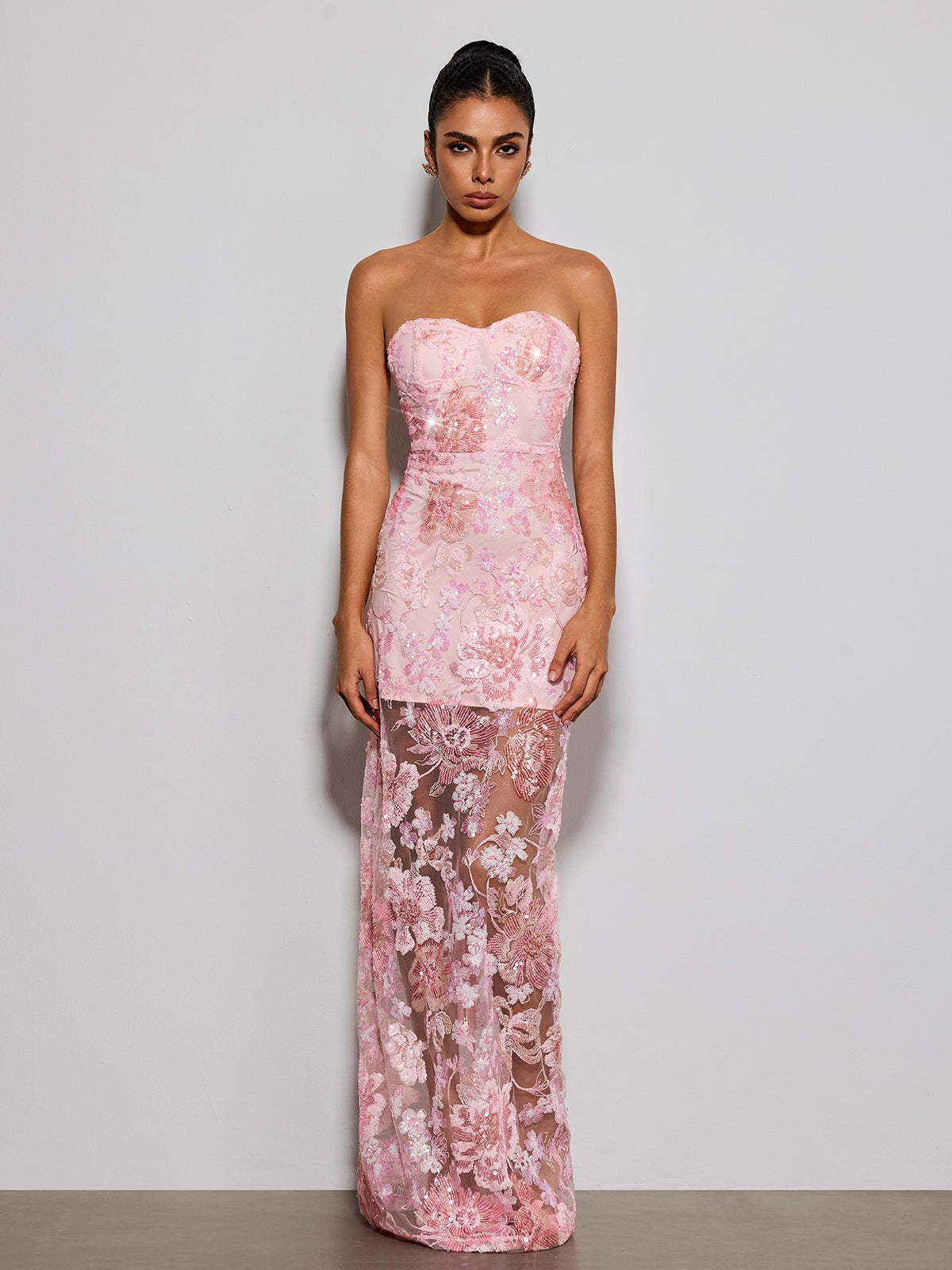 Fayvin Strapless Flower Sequin Maxi Dress