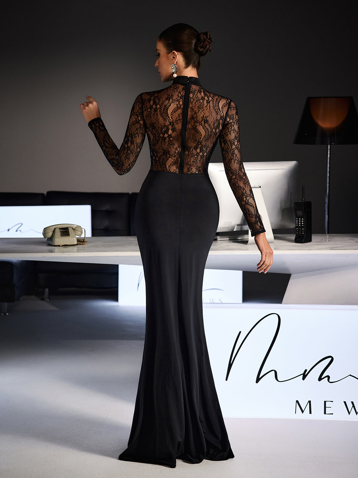 Feri Long Sleeve Embroidered Ruched Maxi Dress