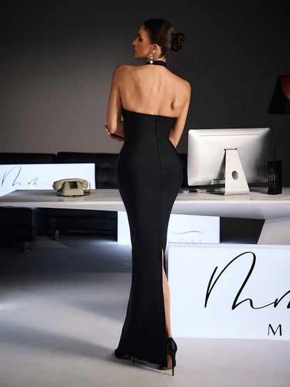 Ferid Halterneck Cutout Bandage Maxi Dress In Black