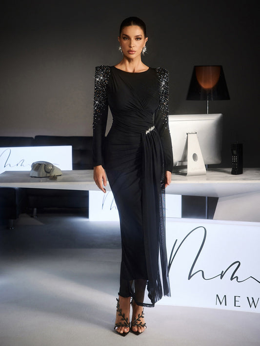 Rosstef Fianna Uzun Kollu Rhinestone Maxi Gown