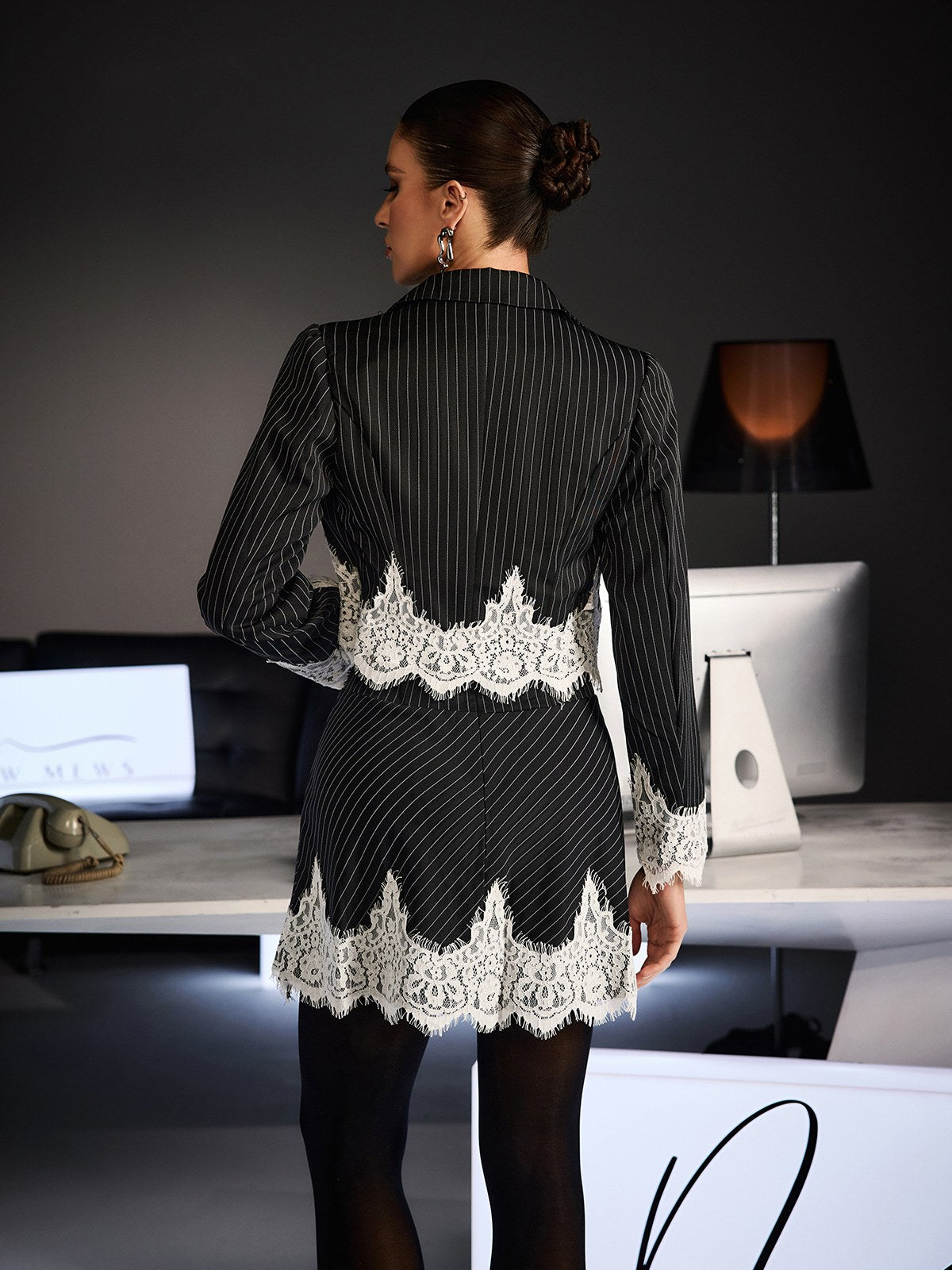 Fidelis Lapel Lace Stripe Blazer Set