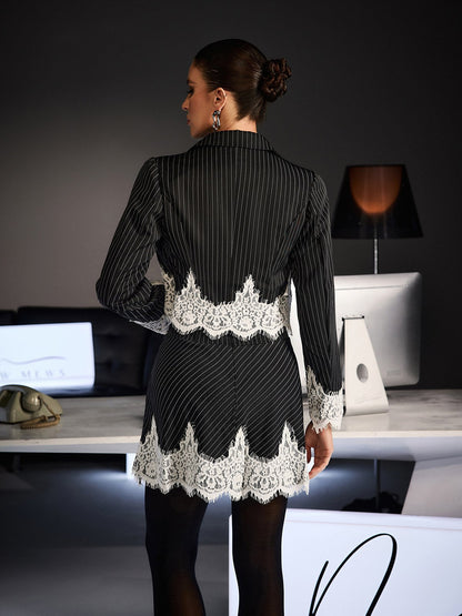 Fidelis Lapel Lace Stripe Blazer Set