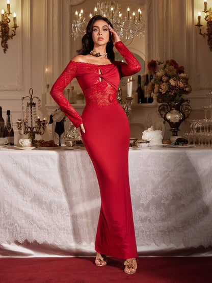 Filipp Off Shoulder Cutout Lace Maxi  Dress