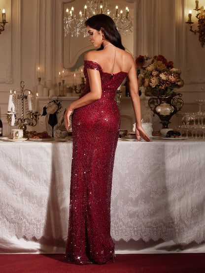Finley Off Shoulder Sequin Lace Maxi Dress