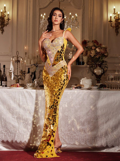 Finnegan Sleeveless Rhinestone Maxi Dress