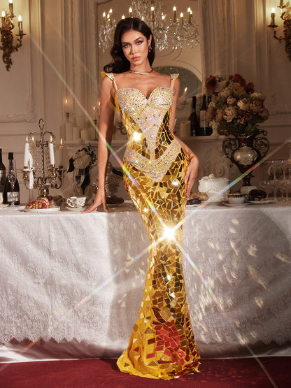 Finnegan Sleeveless Rhinestone Maxi Dress