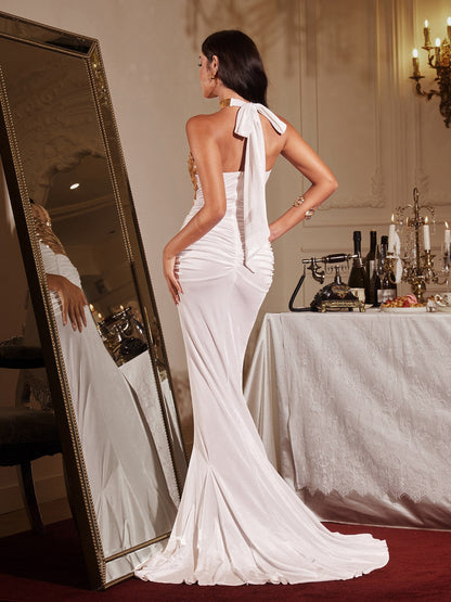 Finnur Halterneck Ruched Maxi Dress