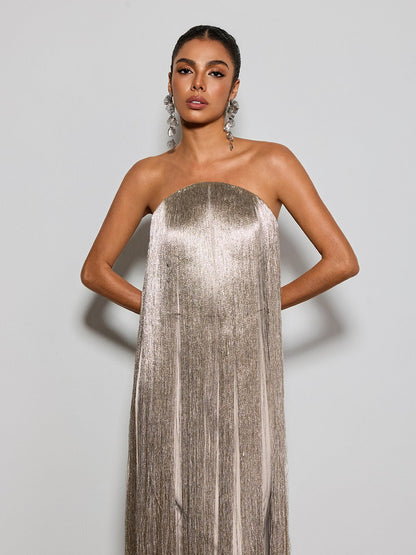 Foryxa Strapless Fringe Maxi Dress