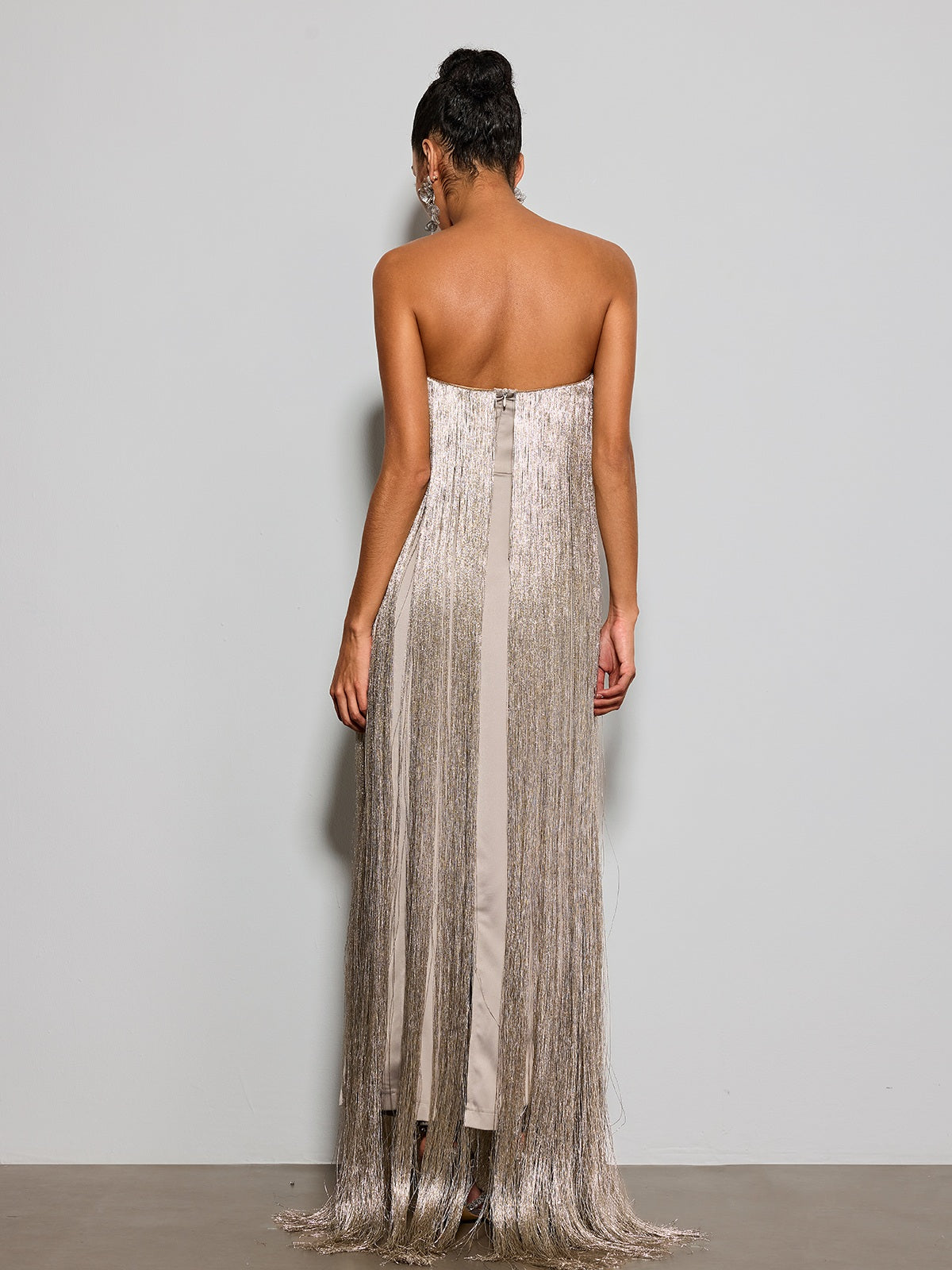 Foryxa Strapless Fringe Maxi Dress