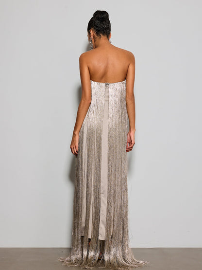 Foryxa Strapless Fringe Maxi Dress