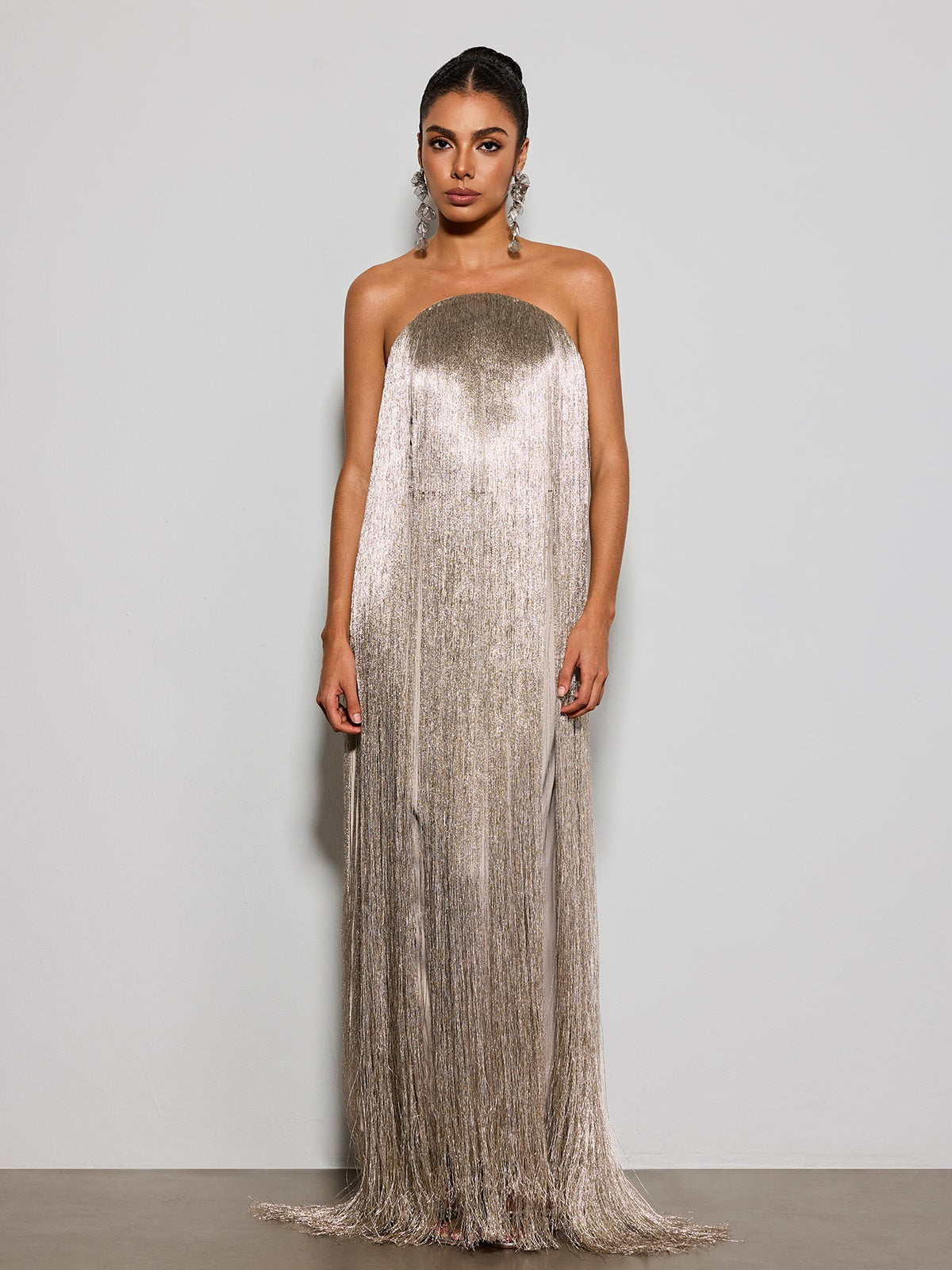 Foryxa Strapless Fringe Maxi Dress