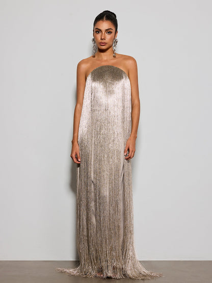 Foryxa Strapless Fringe Maxi Dress