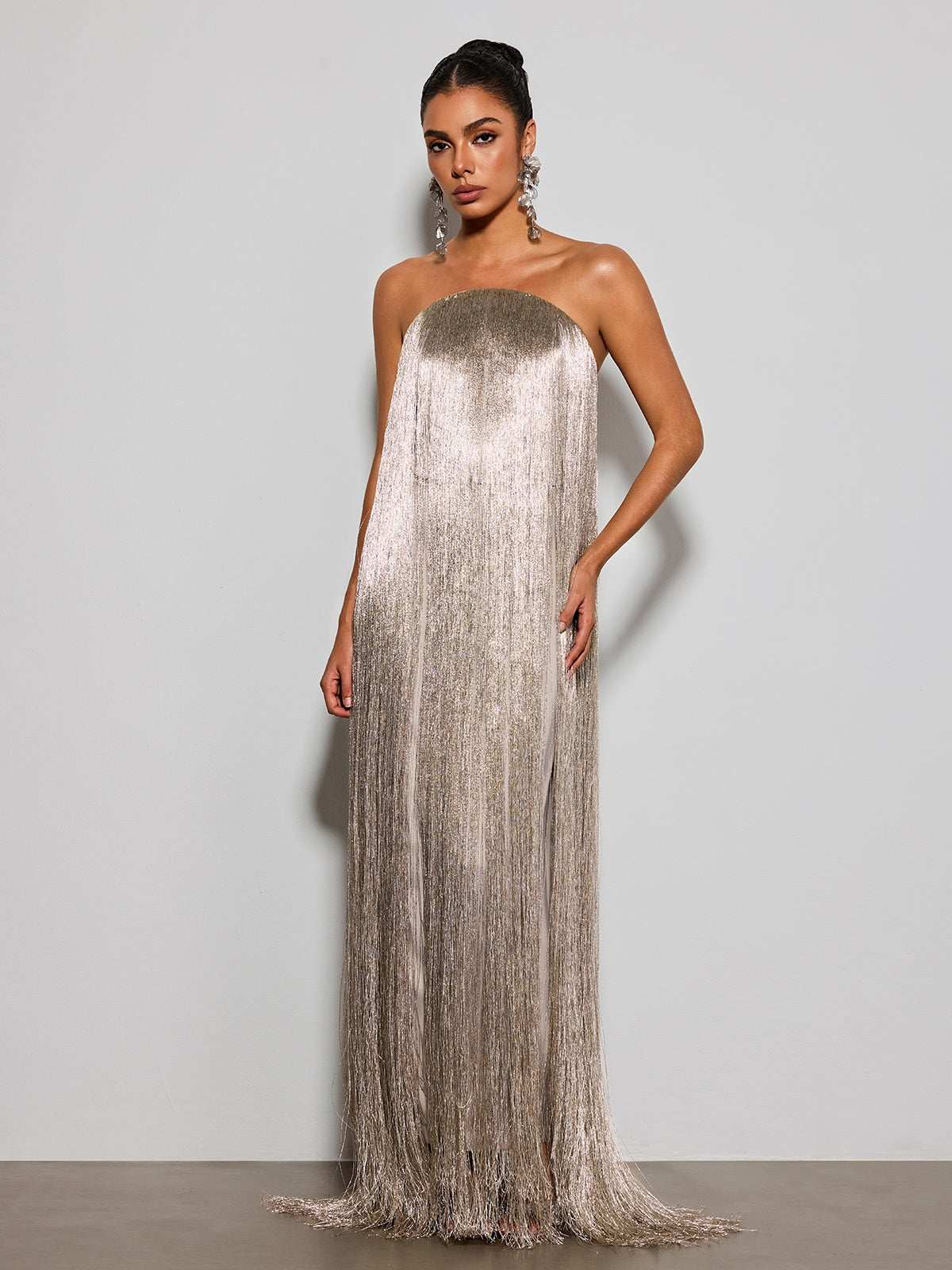 Foryxa Strapless Fringe Maxi Dress