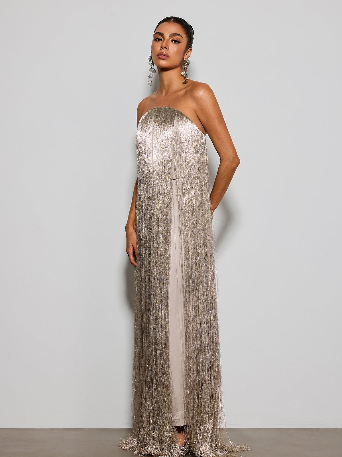 Foryxa Strapless Fringe Maxi Dress