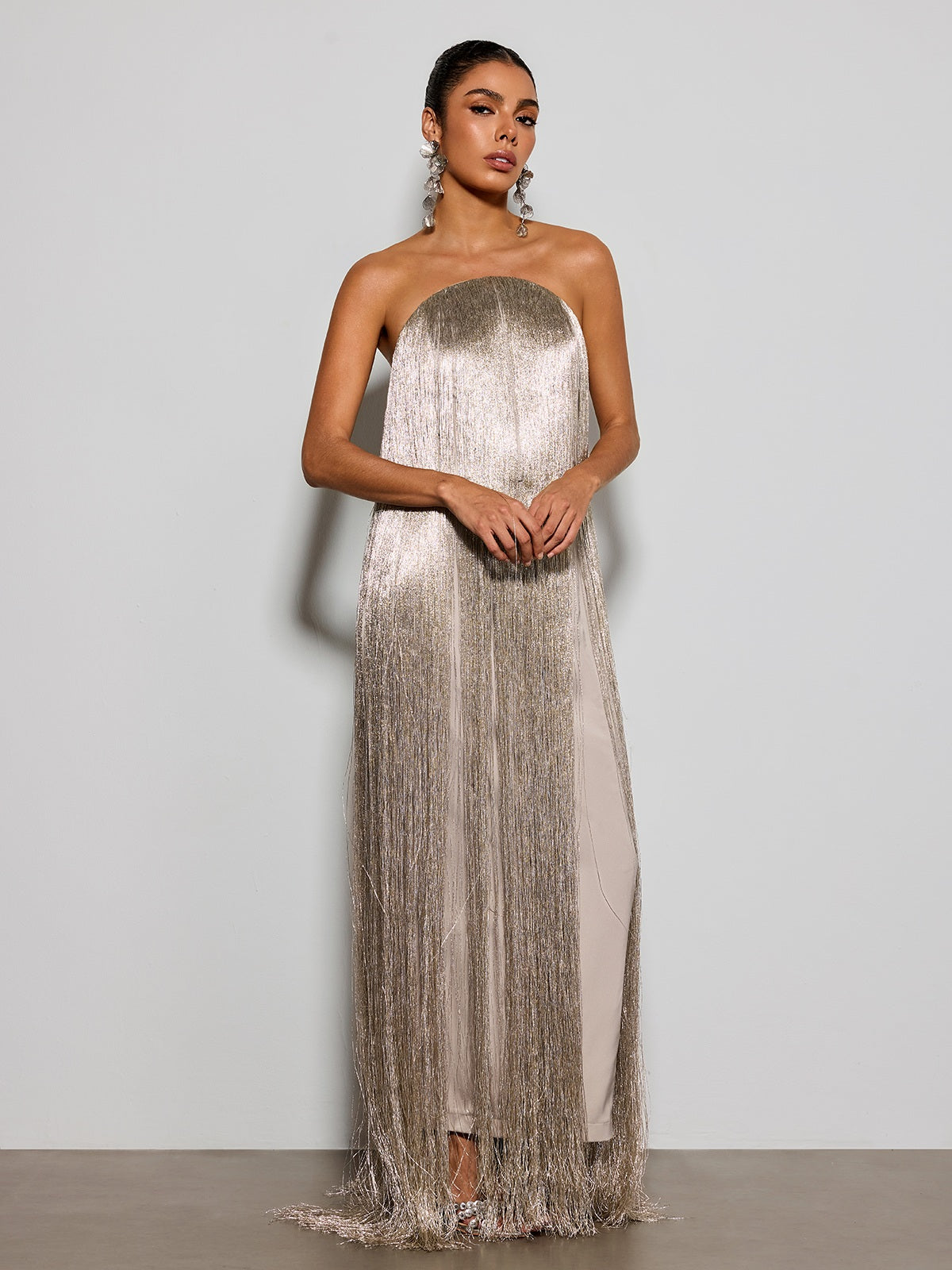 Foryxa Strapless Fringe Maxi Dress