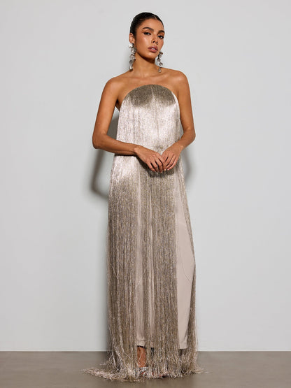 Foryxa Strapless Fringe Maxi Dress