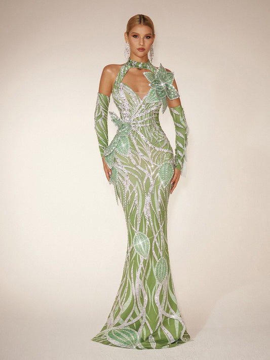 Rosstef Fresnel Leaf Diamond Maxi Dress