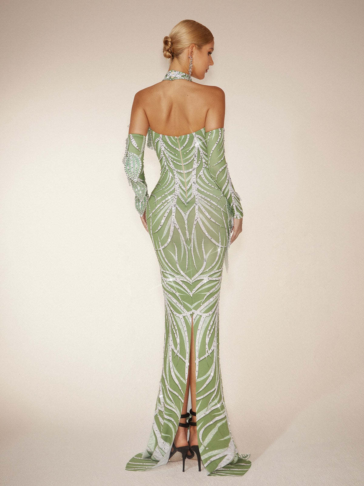 Fresnel Leaf Diamond Maxi Dress With Arm Sleeves