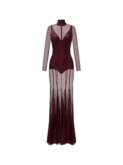 Fynorix High Neck Mesh Flared Dress Set