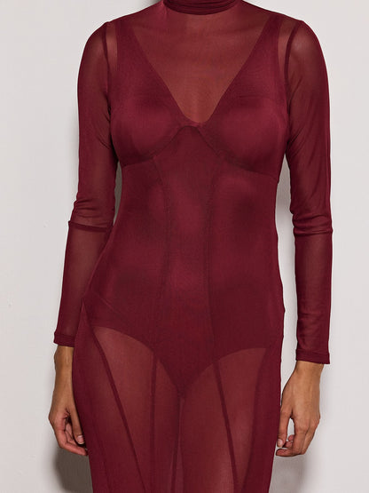 Fynorix High Neck Mesh Flared Dress Set