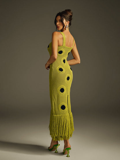 Rosstef Dot Fringe Knitted Midi Dress
