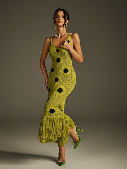 Rosstef Dot Fringe Knitted Midi Dress