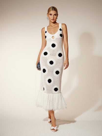 Rosstef Dot Fringe Knitted Midi Dress