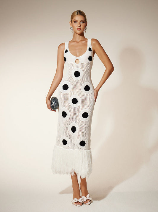 Rosstef Dot Fringe Knitted Midi Dress