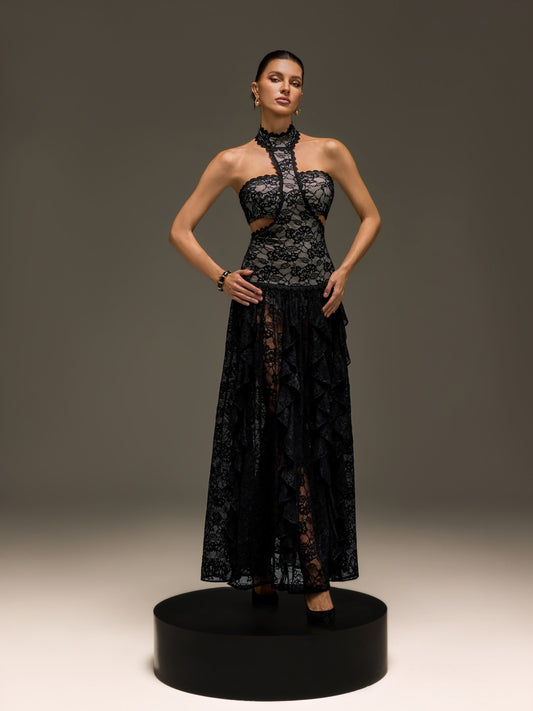 Rosstef Gavelyn Halterneck Cutout Lace Maxi Dress