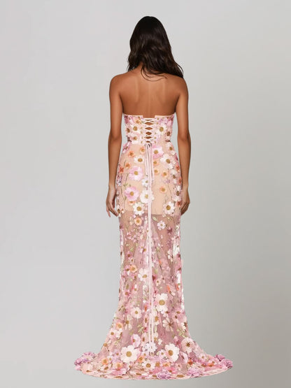 Gexila Strapless Flower Embroidered Maxi Dress