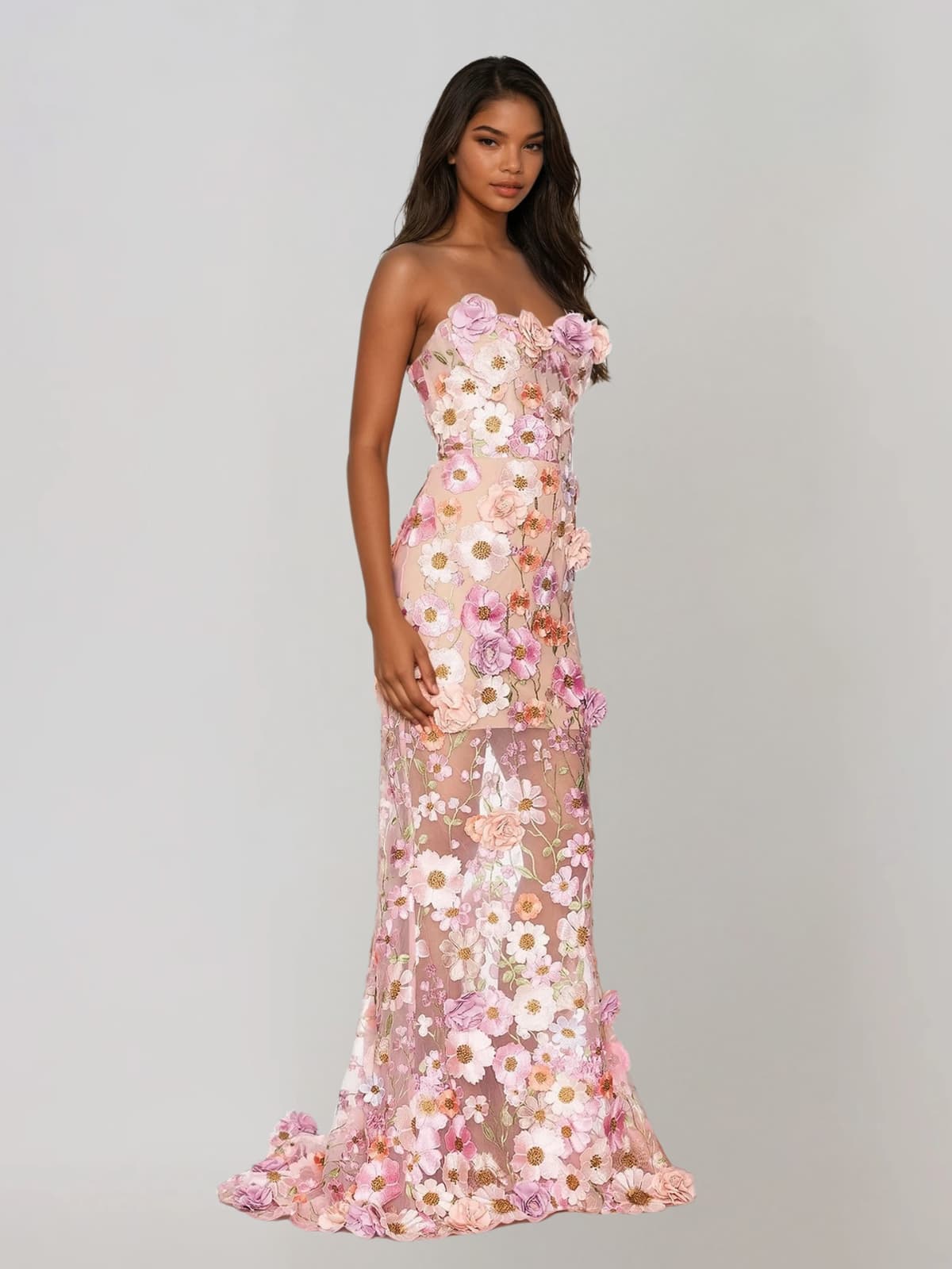 Gexila Strapless Flower Embroidered Maxi Dress