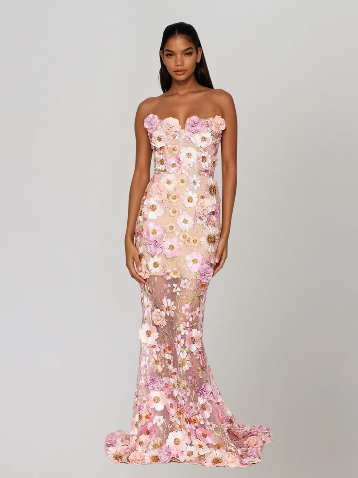 Gexila Strapless Flower Embroidered Maxi Dress