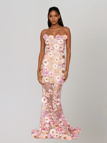 Gexila Strapless Flower Embroidered Maxi Dress