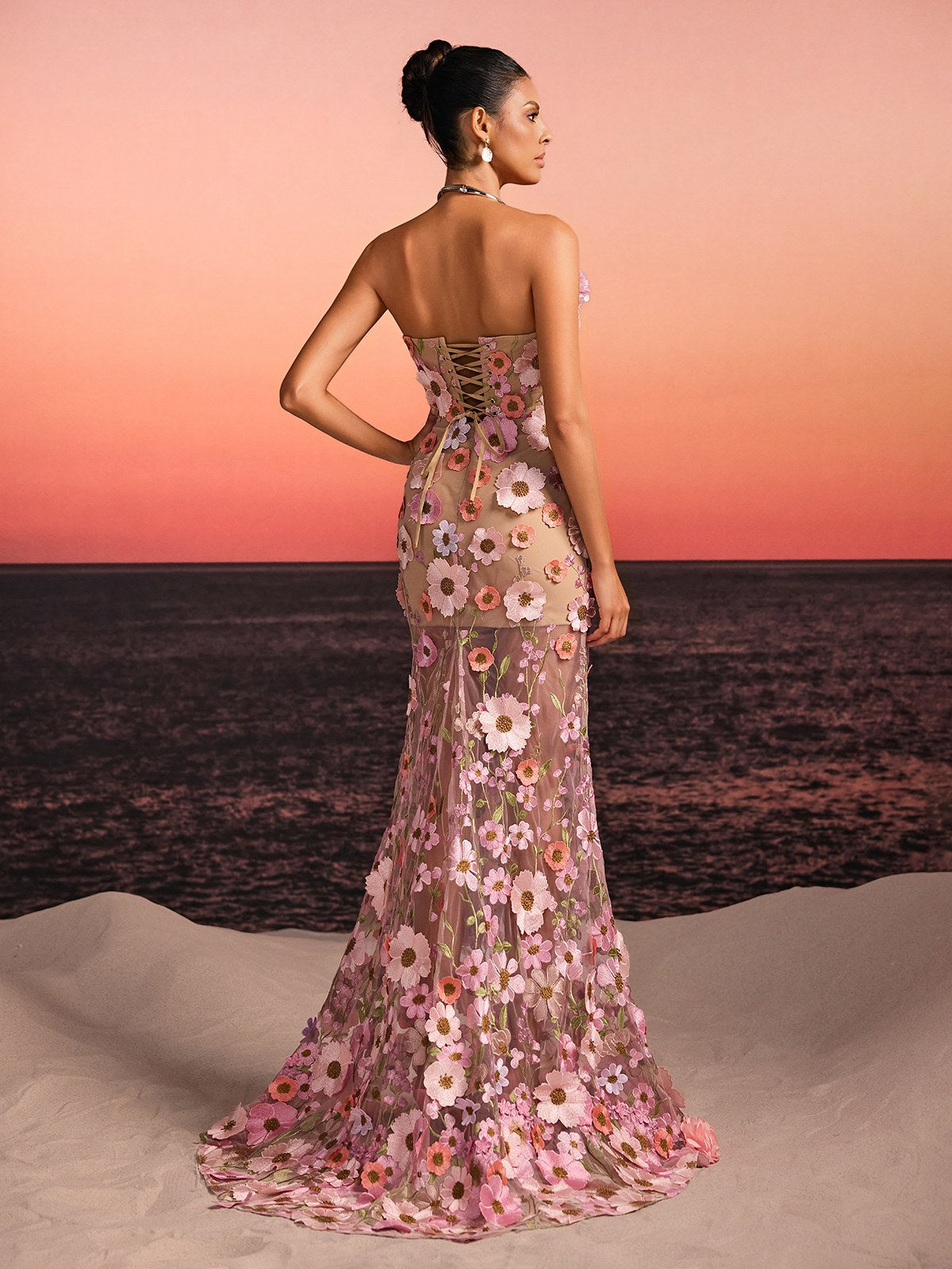 Gexila Strapless Flower Embroidered Maxi Dress