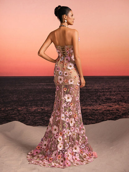 Gexila Strapless Flower Embroidered Maxi Dress