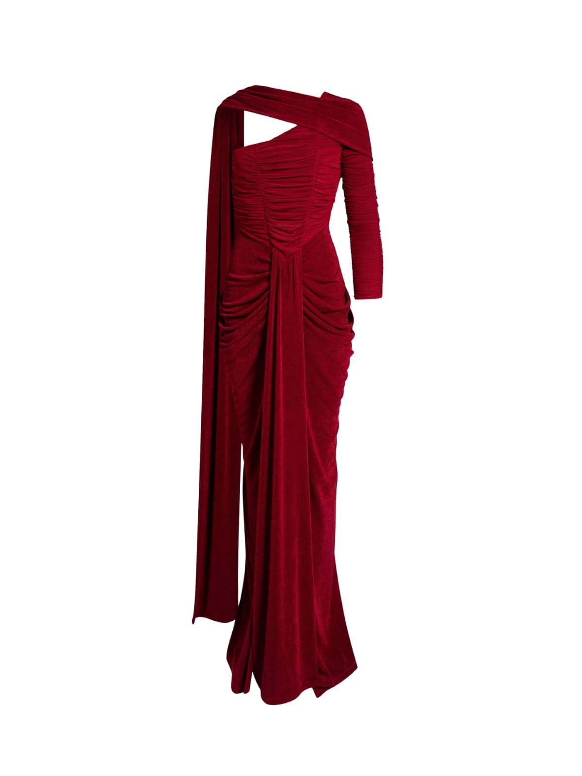 Gigaton Scarf Ruched Velvet Maxi Dress