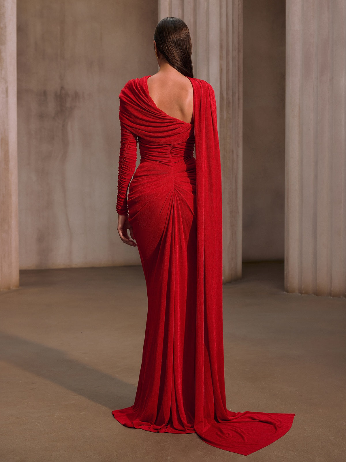 Gigaton Scarf Ruched Velvet Maxi Dress
