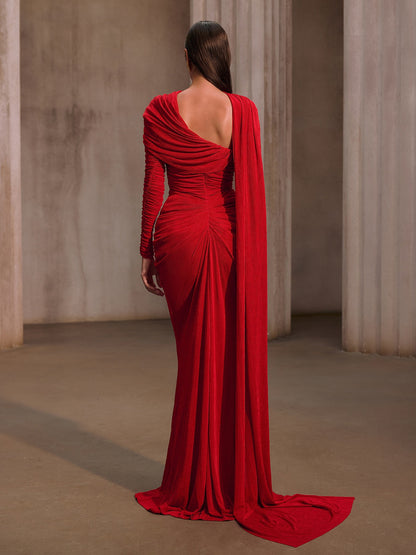 Gigaton Scarf Ruched Velvet Maxi Dress