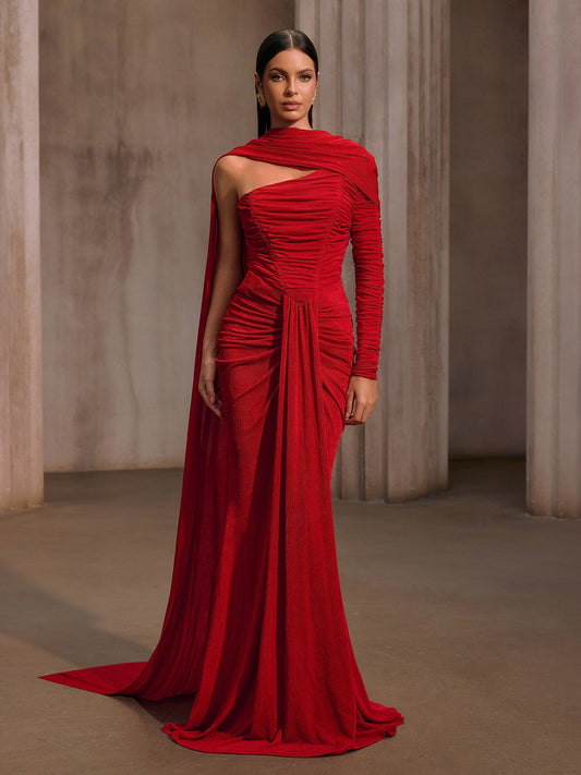 Rosstef Gigaton Scarf Ruched Velvet Maxi Dress