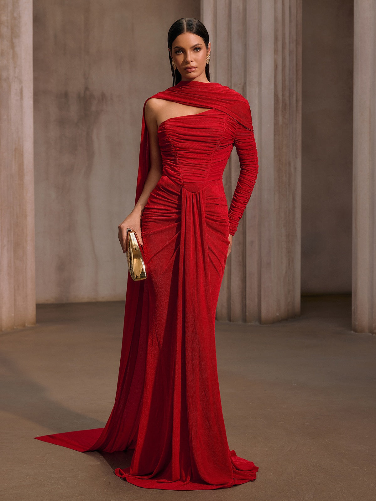 Gigaton Scarf Ruched Velvet Maxi Dress