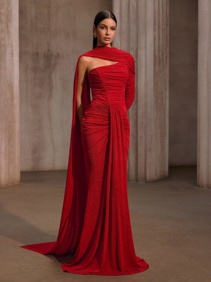 Gigaton Scarf Ruched Velvet Maxi Dress