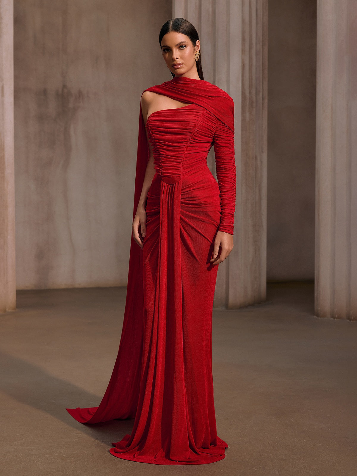 Gigaton Scarf Ruched Velvet Maxi Dress