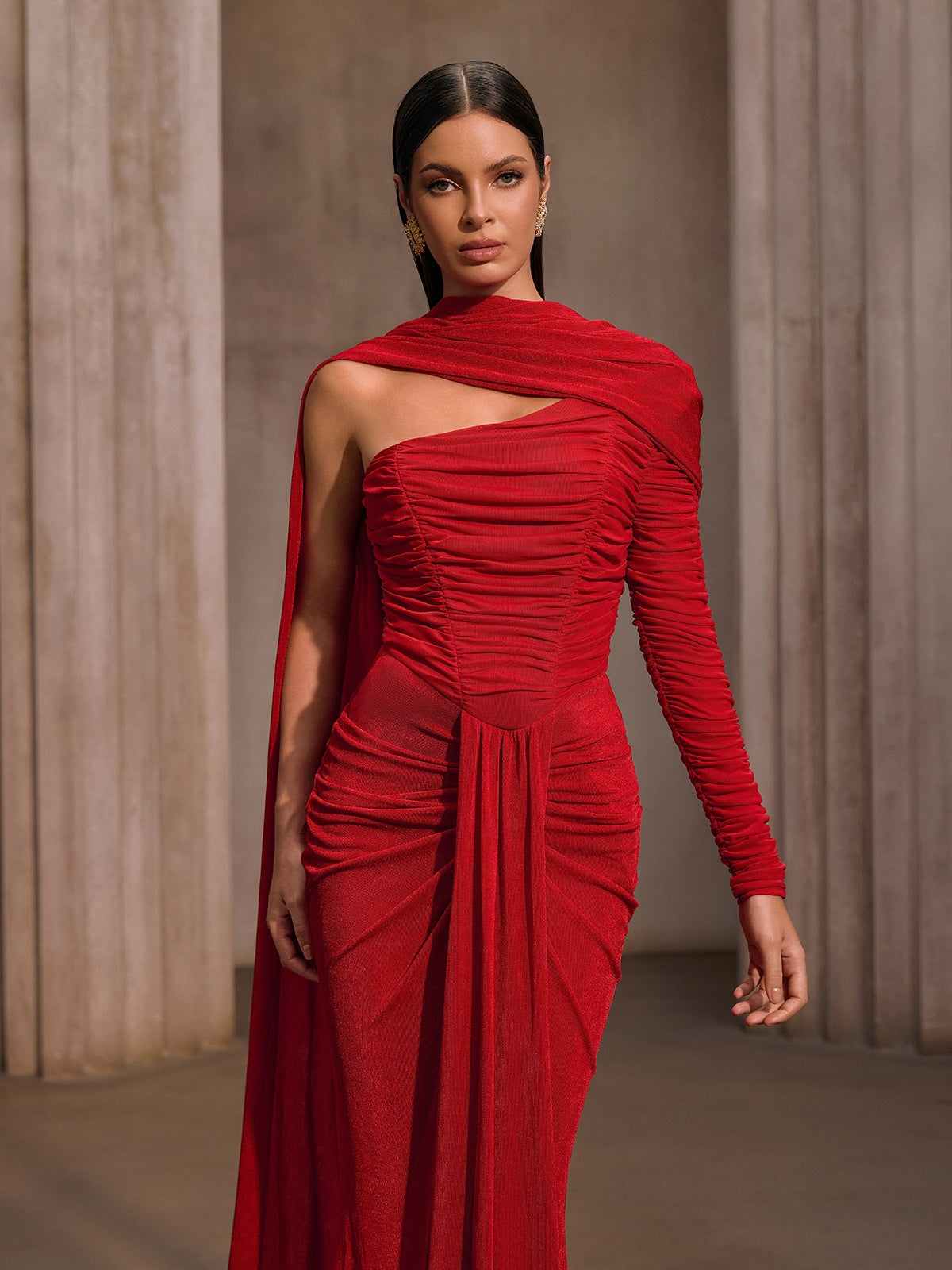 Gigaton Scarf Ruched Velvet Maxi Dress