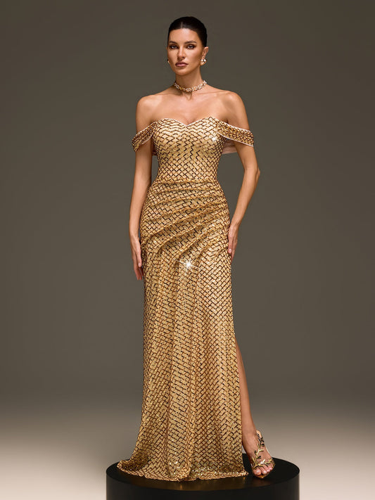 Rosstef Sequin Off Shoulder Maxi Dress